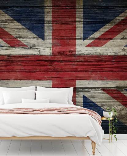 papier peint union jack sur panneaux de bois