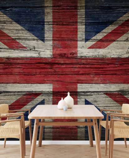 papel pintado de Union Jack sobre paneles de madera