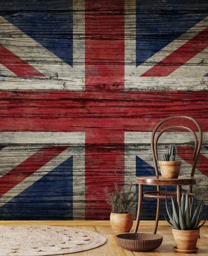 union jack på träpaneler tapeter