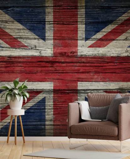 papel pintado de Union Jack sobre paneles de madera
