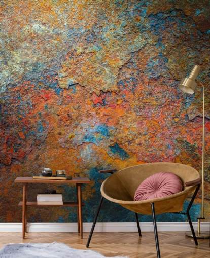 farverigt rusttapet vægmaleri kaldet Rusty Rainbow til kontor eller hjem
