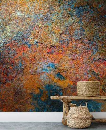 farverigt rusttapet vægmaleri kaldet Rusty Rainbow til kontor eller hjem