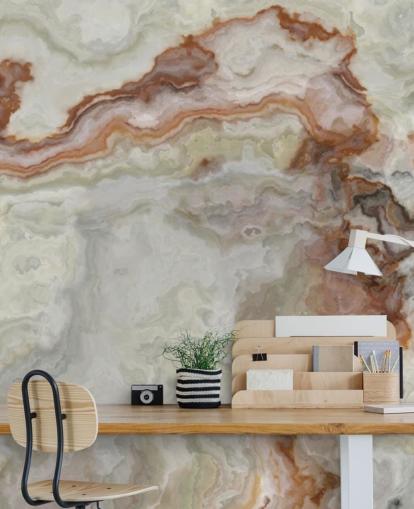 papel de parede de mármore marrom, laranja e branco para cozinhas, banheiros e salas de estar