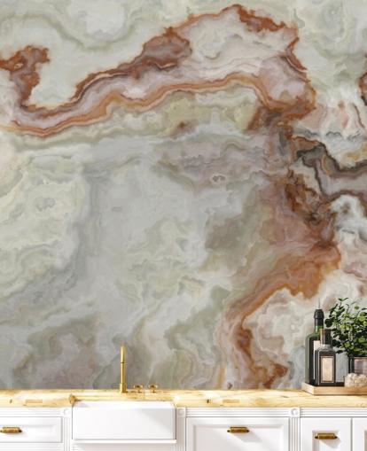 bruin, oranje en wit marmerbehang voor keukens, badkamers en woonkamers