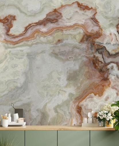 carta da parati in marmo marrone, arancione e bianco per cucine, bagni e salotti