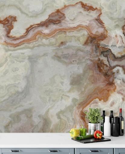 papel pintado de mármol marrón, naranja y blanco para cocinas, baños y salas de estar