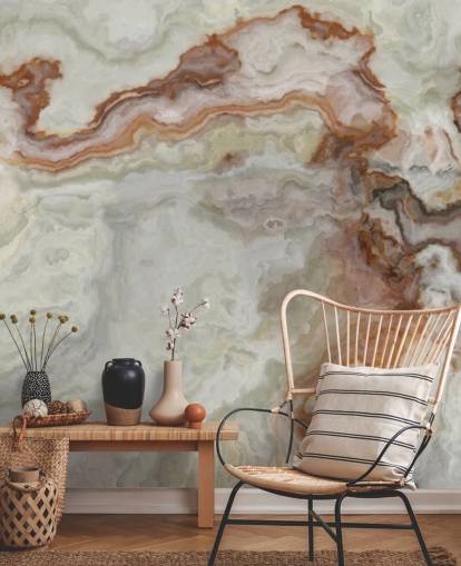 papel pintado de mármol marrón, naranja y blanco para cocinas, baños y salas de estar