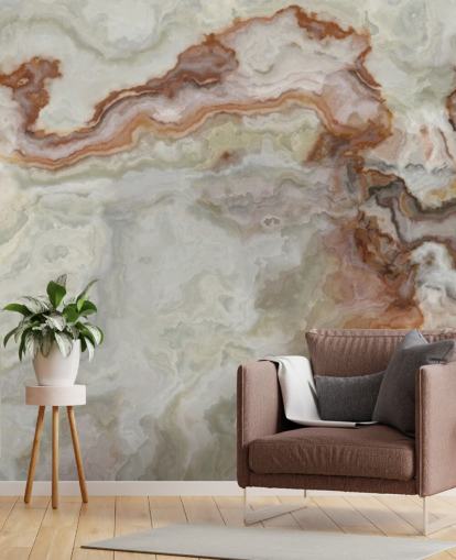 papier peint en marbre marron, orange et blanc pour cuisines, salles de bain et salons