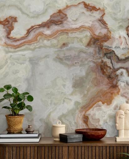 papel de parede de mármore marrom, laranja e branco para cozinhas, banheiros e salas de estar