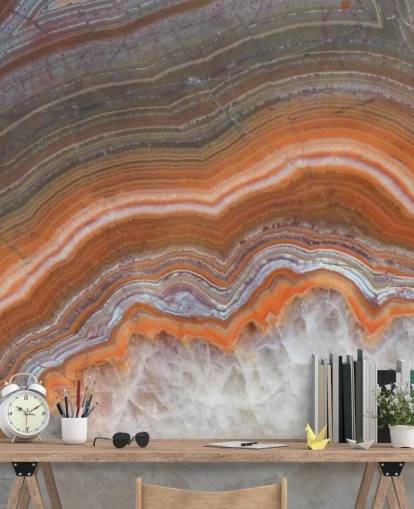 papel pintado de geoda naranja, blanco y gris