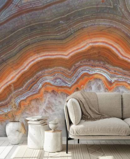 papel pintado de geoda naranja, blanco y gris