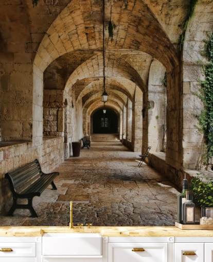 Carta da parati per vecchi edifici con tunnel 3D