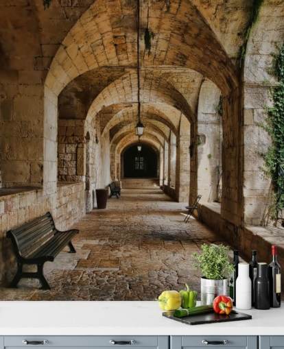 3d tunnel gammal byggnad tapet