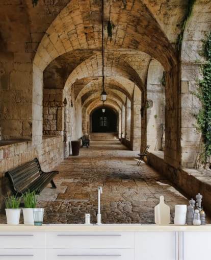 3d tunnel gammal byggnad tapet