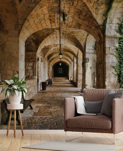 Papel de parede de edifício antigo de túnel 3D