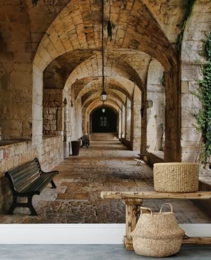 Fondo de pantalla de edificio antiguo de túnel 3D