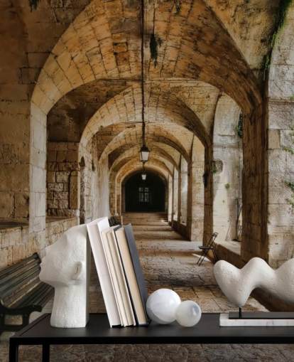 Fondo de pantalla de edificio antiguo de túnel 3D Fondo de pantalla de edificio antiguo de túnel 3D