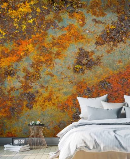 orange metal wallpaper mural called Flecks of Rust for living rooms, bedrooms and commercial spaces