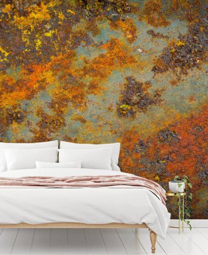carta da parati murale in metallo arancione chiamata Flecks of Rust per salotti, camere da letto e spazi commerciali carta da parati murale in metallo arancione chiamata Flecks of Rust per salotti, camere da letto e spazi commerciali