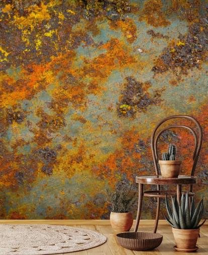 orange metal wallpaper mural called Flecks of Rust for living rooms, bedrooms and commercial spaces