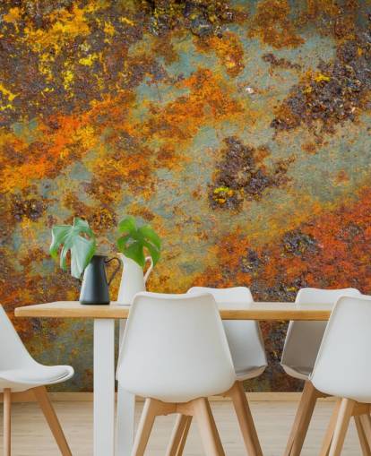 orange metall tapetväggmålning kallad Flecks of Rust för vardagsrum, sovrum och kommersiella utrymmen