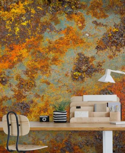 papier peint mural en métal orange appelé Flecks of Rust pour les salons, les chambres et les espaces commerciaux