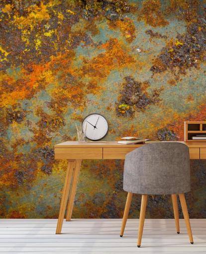 orange metal wallpaper mural called Flecks of Rust for living rooms, bedrooms and commercial spaces