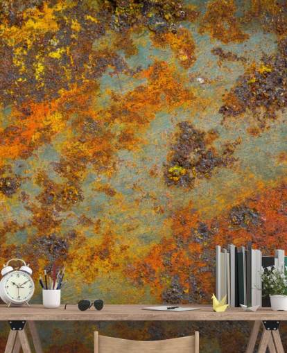 orange metal wallpaper mural called Flecks of Rust for living rooms, bedrooms and commercial spaces
