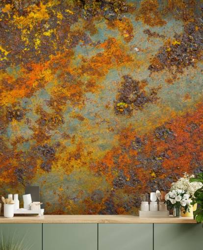 mural de papel de parede de metal laranja chamado Flecks of Rust para salas de estar, quartos e espaços comerciais mural de papel de parede de metal laranja chamado Flecks of Rust para salas de estar, quartos e espaços comerciais
