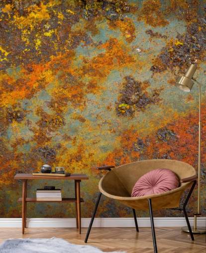 orange metal wallpaper mural called Flecks of Rust for living rooms, bedrooms and commercial spaces