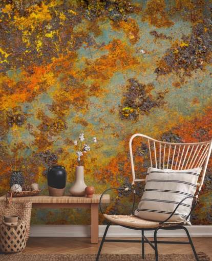 orange metal wallpaper mural called Flecks of Rust for living rooms, bedrooms and commercial spaces