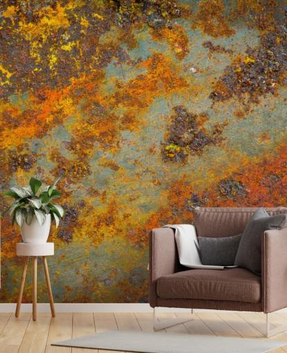 oranssi metallitapetti seinämaalaus nimeltä Flecks of Rust olohuoneisiin, makuuhuoneisiin ja liiketiloihin oranssi metallitapetti seinämaalaus nimeltä Flecks of Rust olohuoneisiin, makuuhuoneisiin ja liiketiloihin