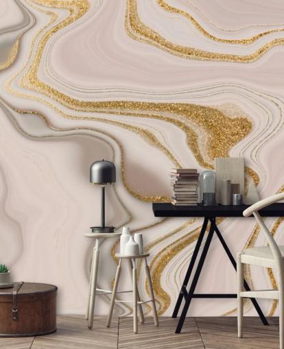 papel de parede aquarela rosa claro e dourado