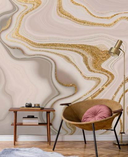 papel pintado acuarela rosa claro y dorado