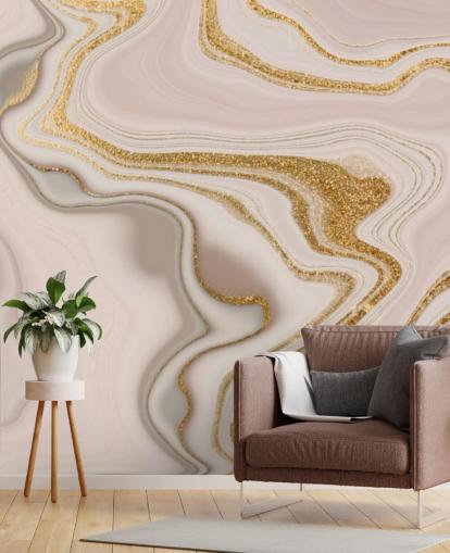 papel de parede aquarela rosa claro e dourado