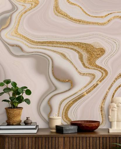 papel de parede aquarela rosa claro e dourado