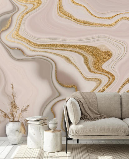 papier peint aquarelle rose clair et doré