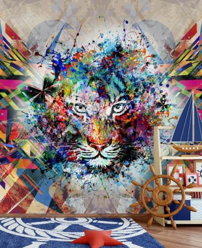 papel de parede tigre graffiti