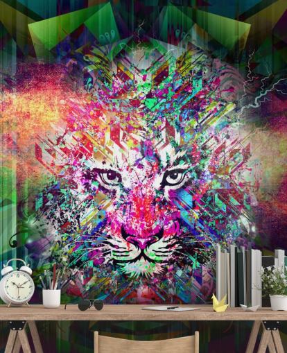 papel de parede colorido de graffiti tigre