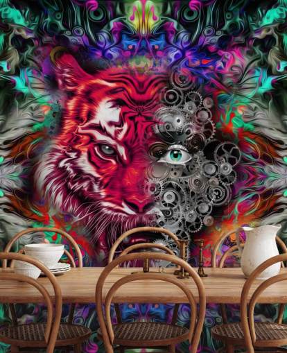 papier peint graffiti tigre coloré