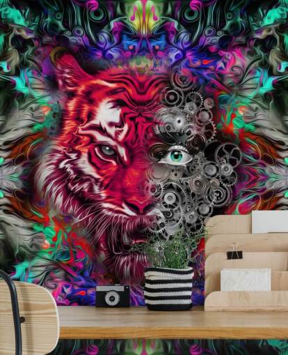 kleurrijk tijgergraffiti behang