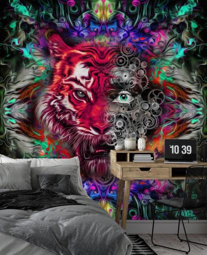 papier peint graffiti tigre coloré