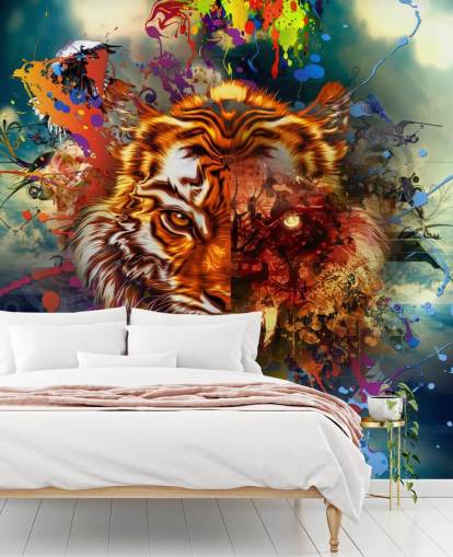 papel pintado colorido tigre graffiti