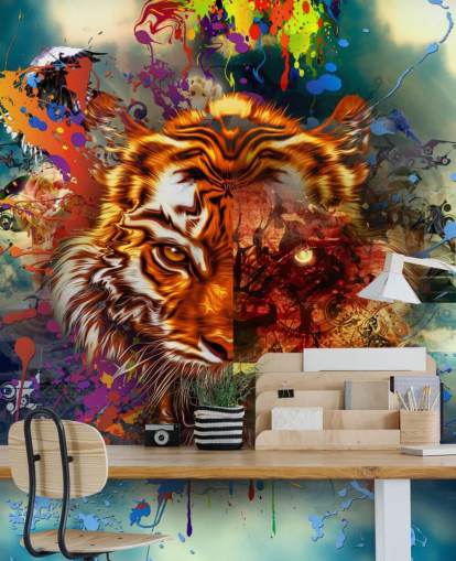 papier peint tigre graffiti coloré