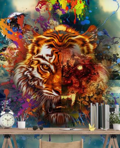 carta da parati colorata tigre graffiti