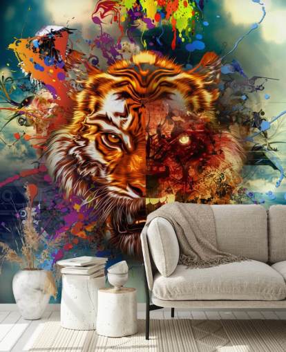 colourful graffiti tiger wallpaper