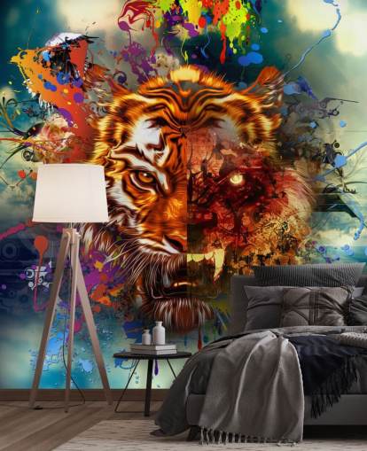 carta da parati colorata tigre graffiti