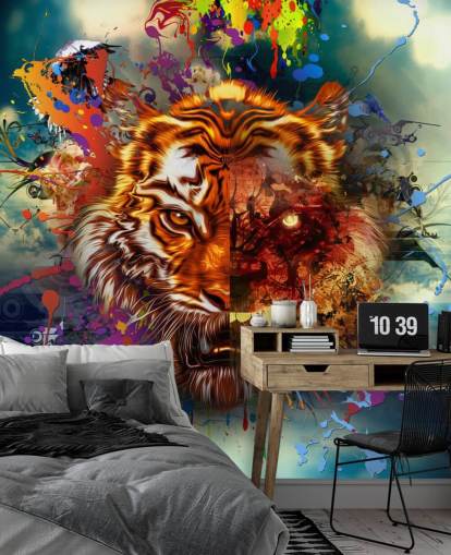 papel pintado colorido tigre graffiti