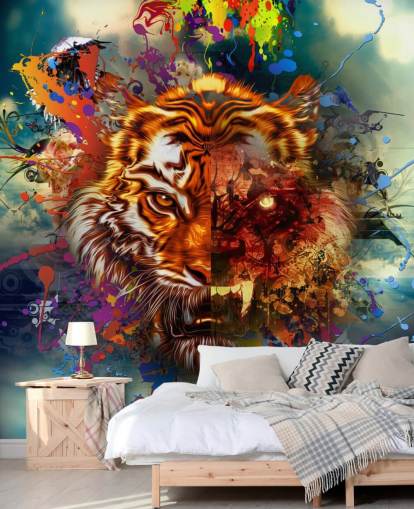 colourful graffiti tiger wallpaper