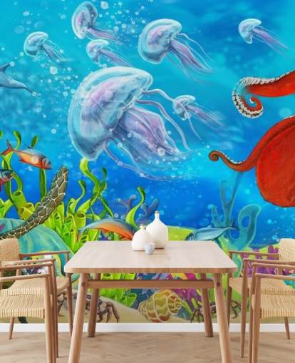 papel pintado pulpo y pescado